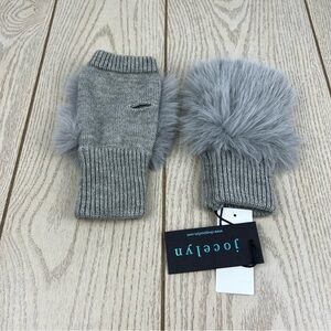 Jocelyn Faux Fox Knit Fingerless Mittens OS Light Gray $55